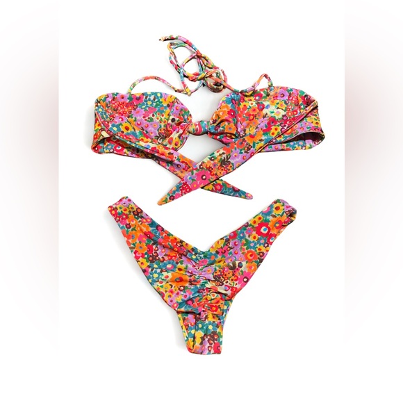 SKATIE Floral Bandeau Bikini Set | Multicolor Retro Print - Picture 2 of 2